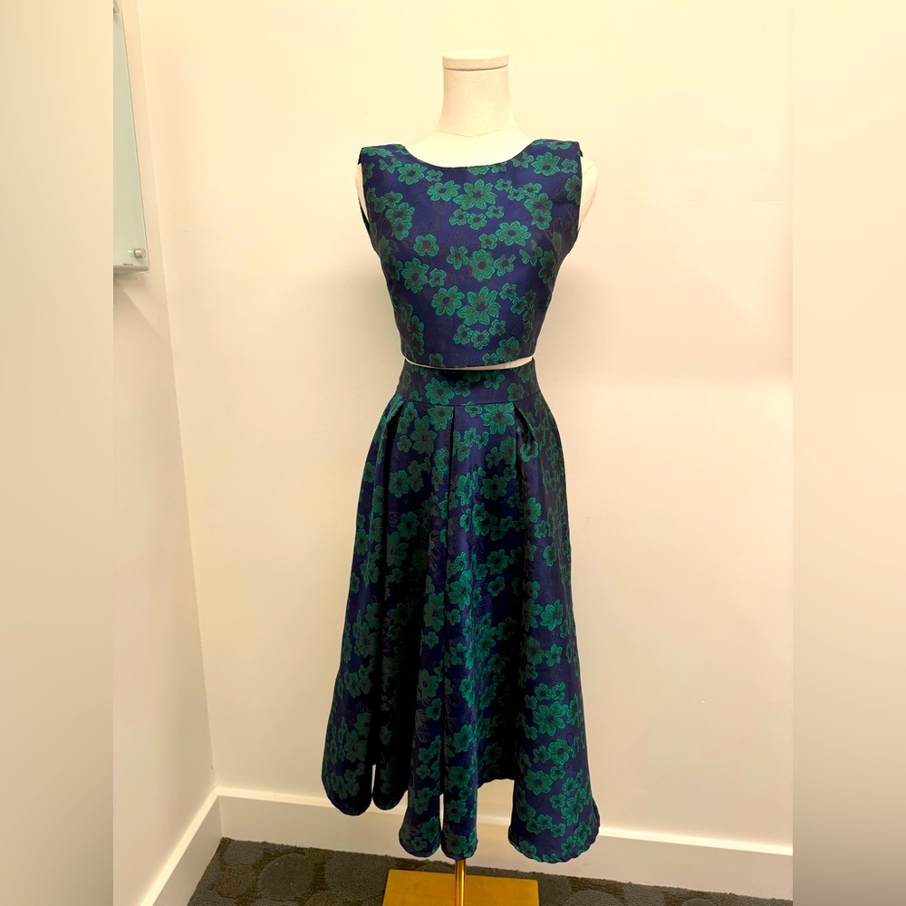 Floral Jacquard Two-Piece Set | Crop Top & Pleated Midi Skirt NWOT - Picture 2 of 16